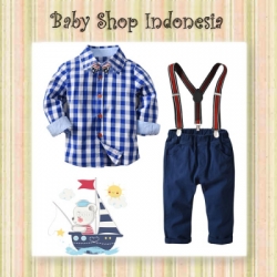 setelan kotak biru  large